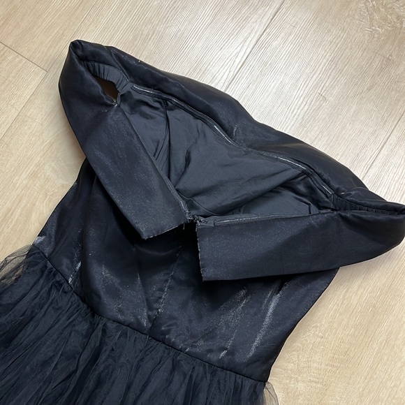 LA FEMME OFF THE SHOULDER BLACK EVENING TULLE GOWN, SIZE 14 - Picture 6 of 7